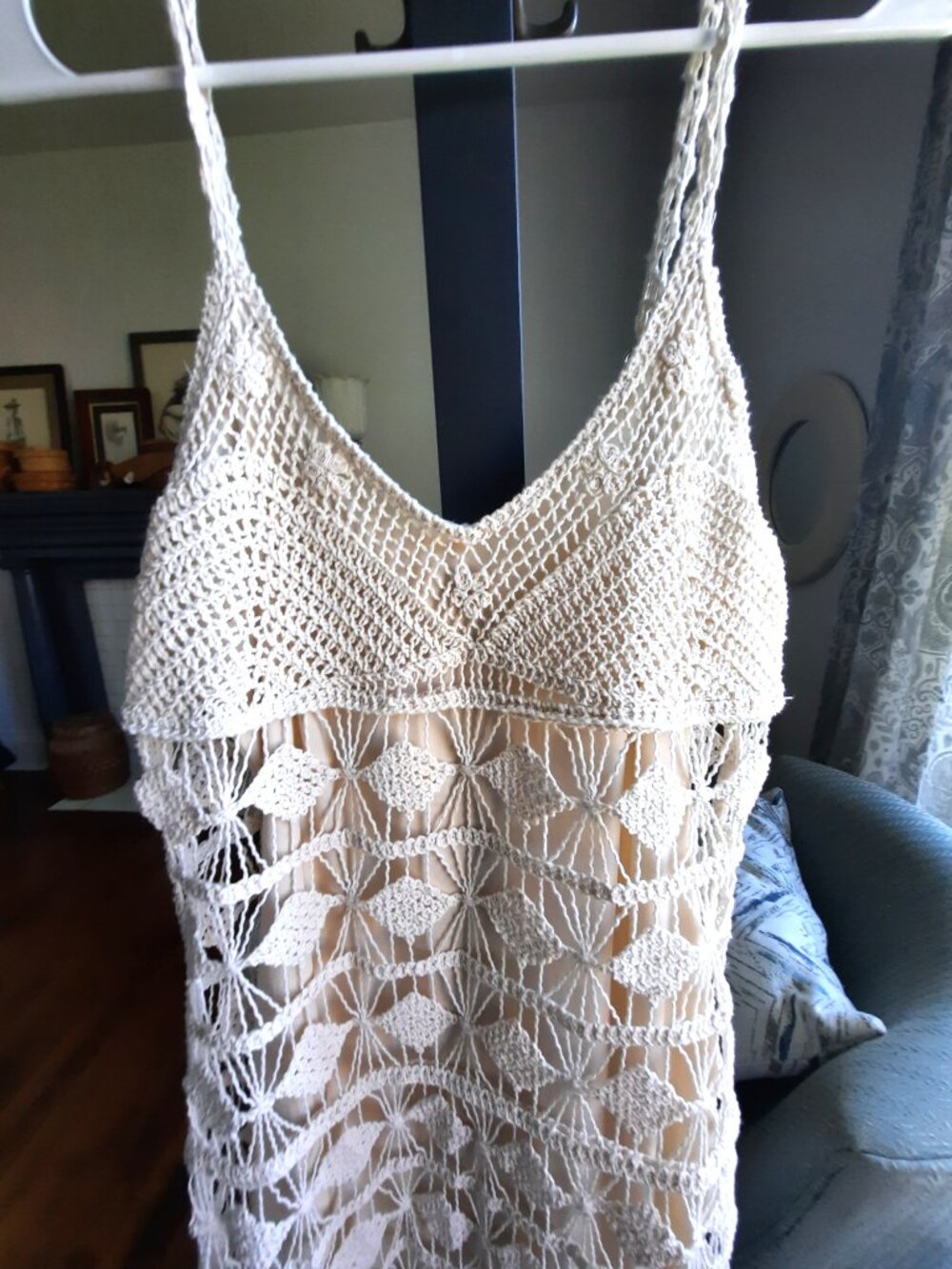 Lined Crocheted dress, pure cotton, feminine and romantic, bodycon - Picture 3 of 8